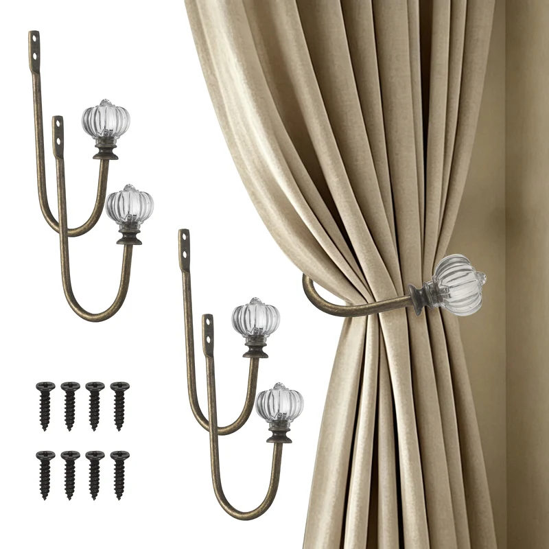 4pcs Wall Mounted Drapery Tieback Pumpkin Shaped Window Curtain Holder, Bronze