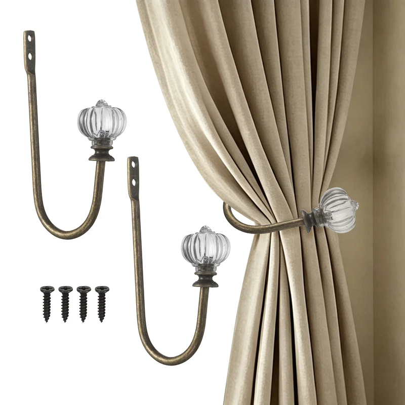 2pcs Wall Mounted Drapery Tieback Pumpkin Shaped Window Curtain Holder, Bronze