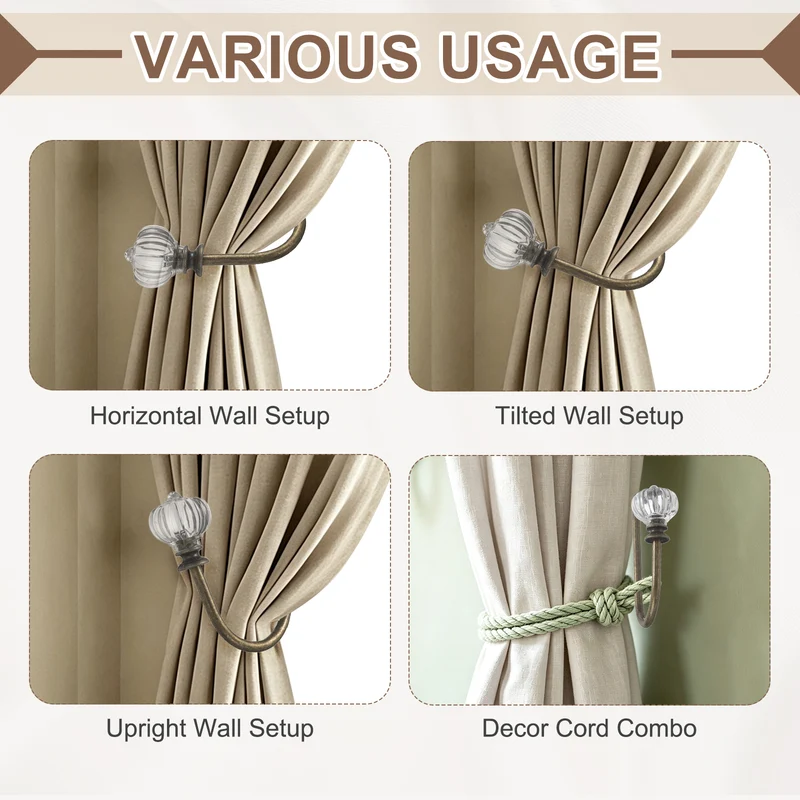 2pcs Wall Mounted Drapery Tieback Pumpkin Shaped Window Curtain Holder, Bronze