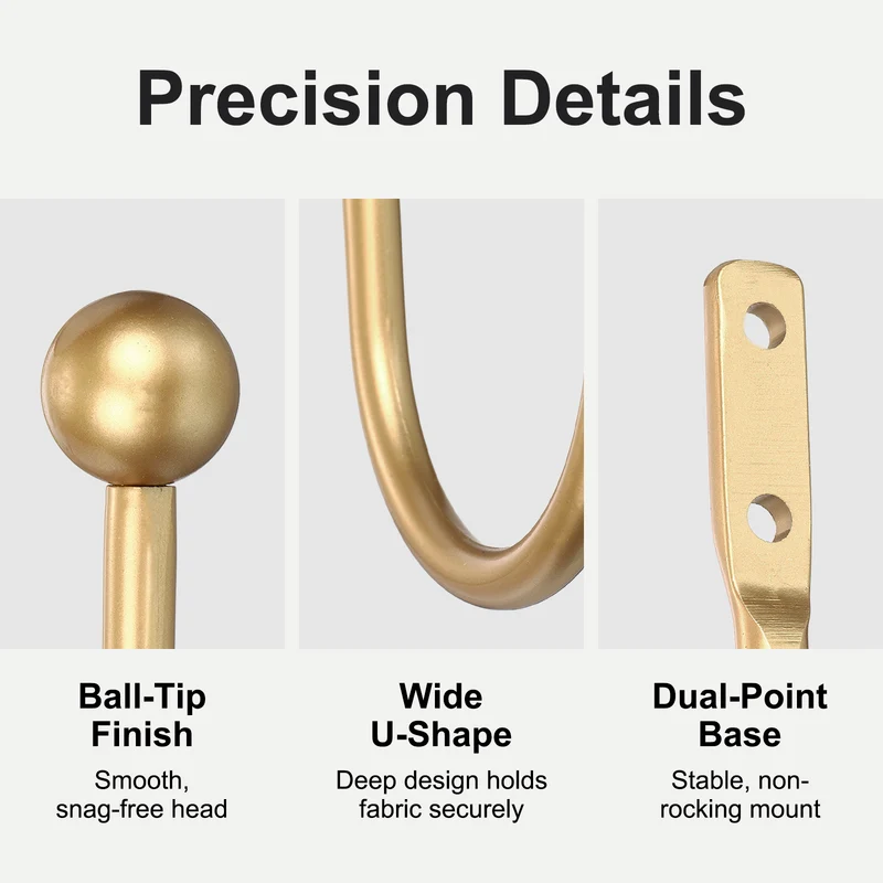 6Pcs Curtain Holdbacks Wall Mounted Curtain Hooks for Drapes, Dark Gold (95 Mm)
