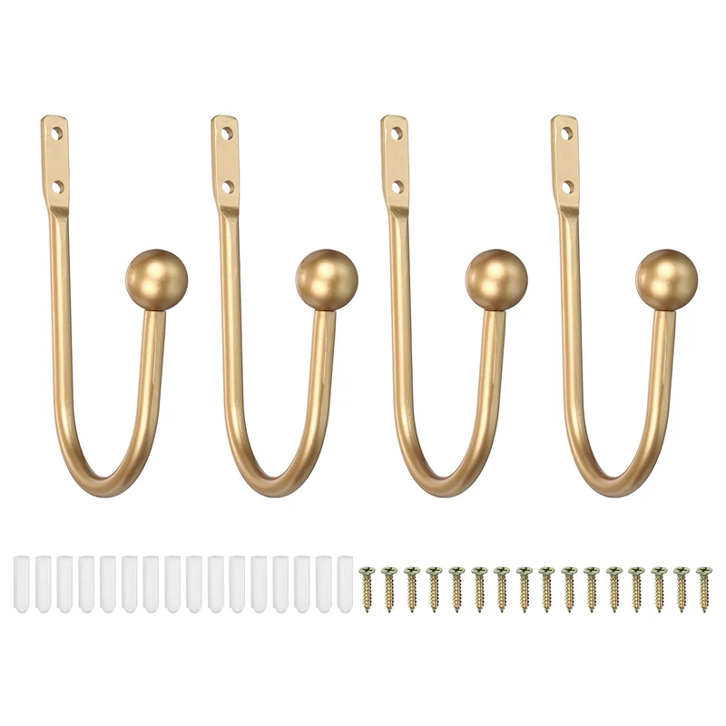 4Pcs Curtain Holdbacks Wall Mounted Curtain Hooks for Drapes, Dark Gold (95 Mm)