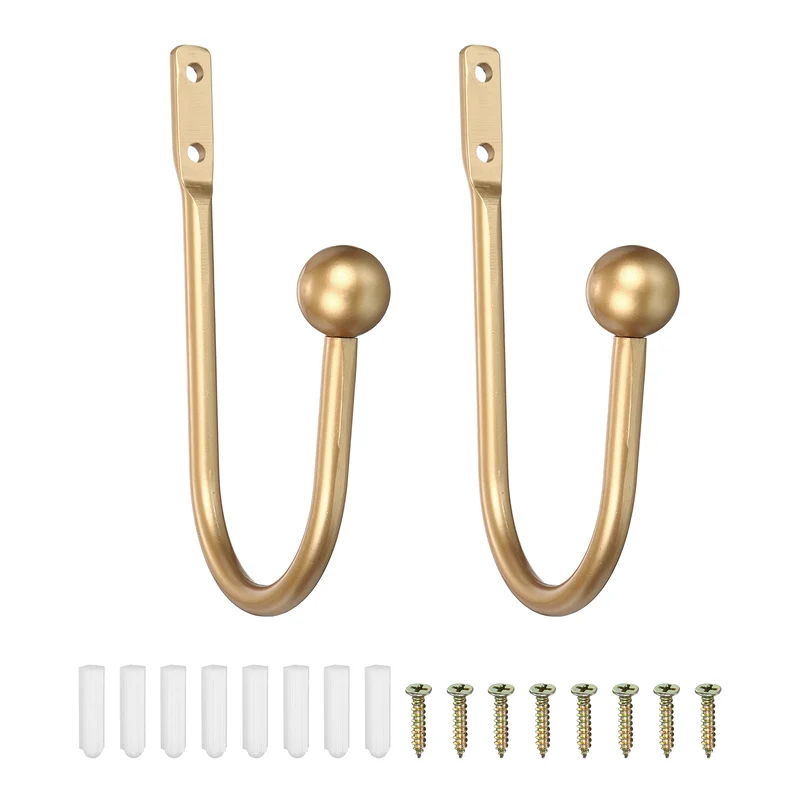 2Pcs Curtain Holdbacks Wall Mounted Curtain Hooks for Drapes, Dark Gold (95 Mm)