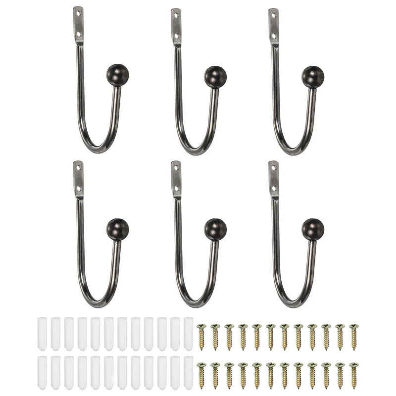 6Pcs Curtain Holdbacks Wall Mounted Curtain Hooks for Drapes, Dark Black (95 Mm)