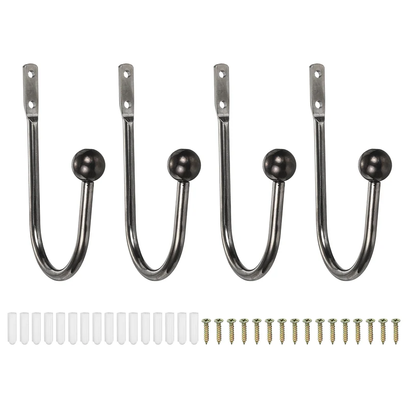 4Pcs Curtain Holdbacks Wall Mounted Curtain Hooks for Drapes, Dark Black (95 Mm)