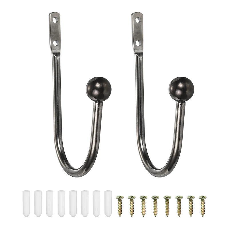 2Pcs Curtain Holdbacks Wall Mounted Curtain Hooks for Drapes, Dark Black (95 Mm)
