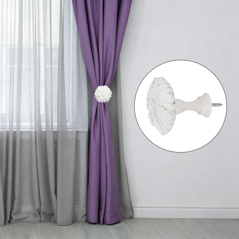 4Pcs Curtain Holdbacks Leaf Window Drapery Medallion Holdbacks, White