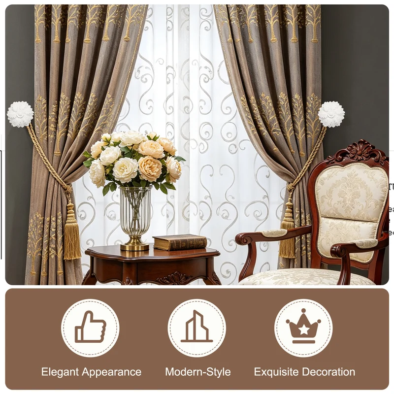 2Pcs Curtain Holdbacks Leaf Window Drapery Medallion Holdbacks, White