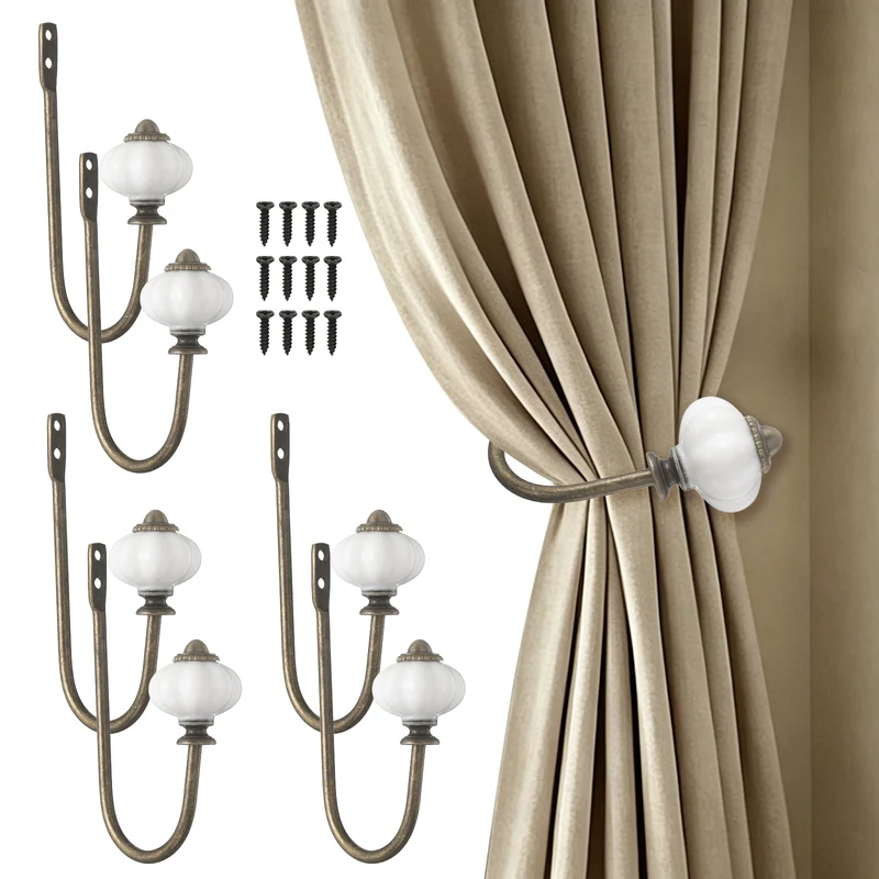 6pcs Wall Mounted Drapery Tiebacks Pumpkin Shaped Window Curtain Holder, Bronze