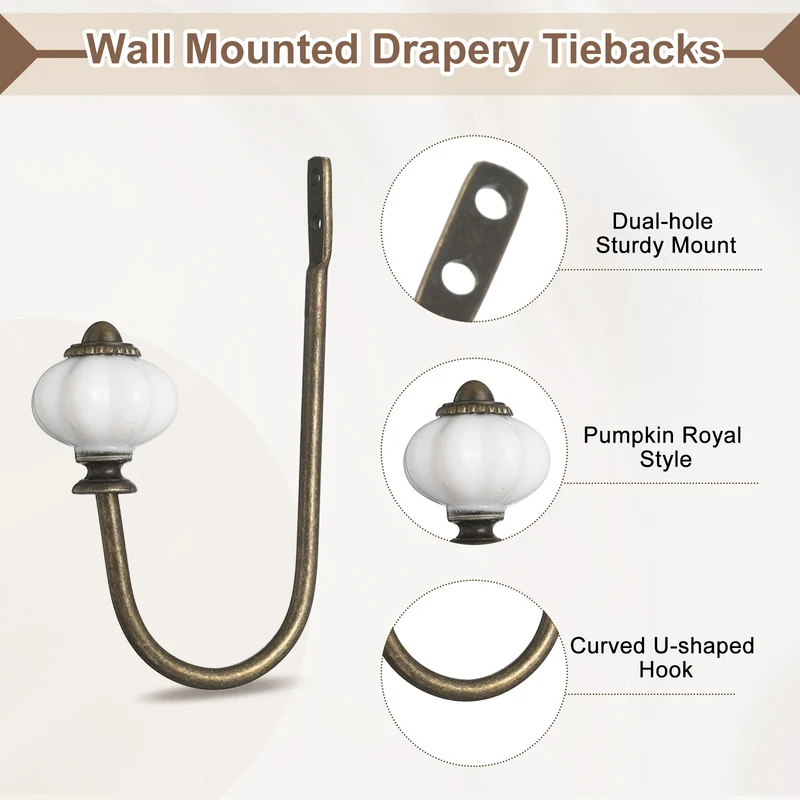6pcs Wall Mounted Drapery Tiebacks Pumpkin Shaped Window Curtain Holder, Bronze