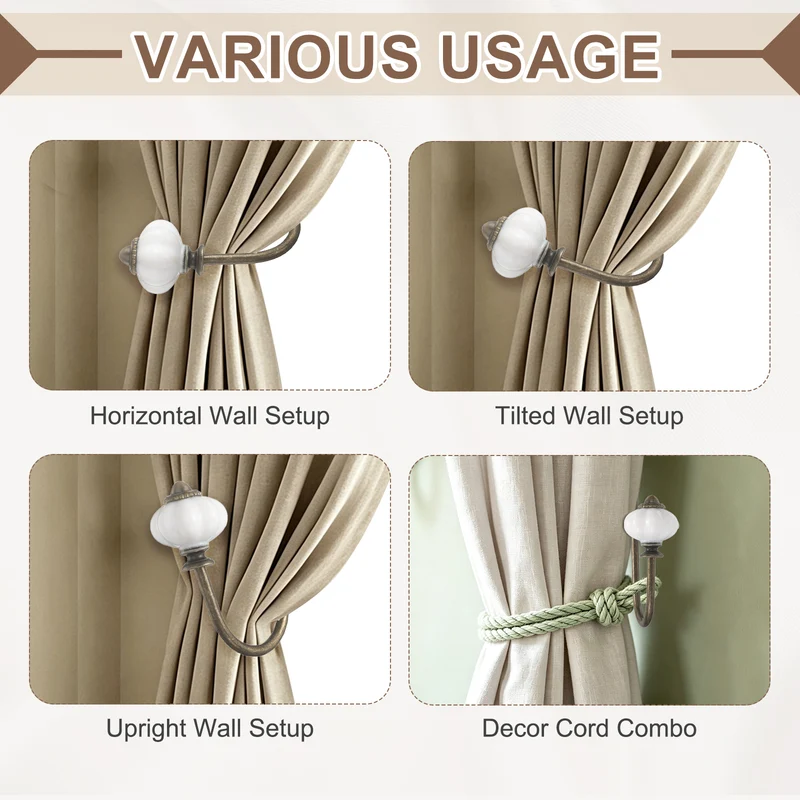 6pcs Wall Mounted Drapery Tiebacks Pumpkin Shaped Window Curtain Holder, Bronze