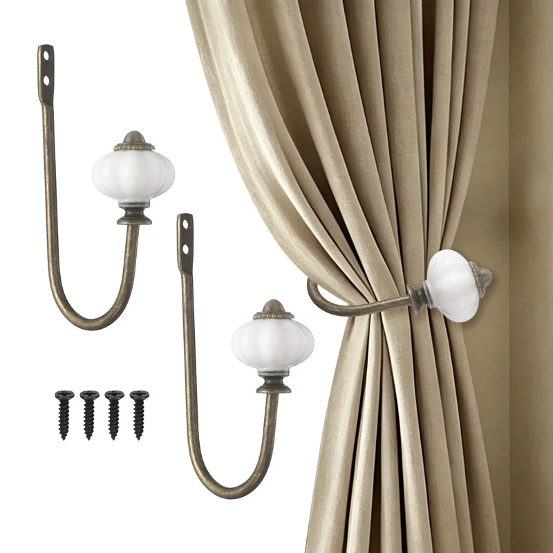 2pcs Wall Mounted Drapery Tiebacks Pumpkin Shaped Window Curtain Holder, Bronze