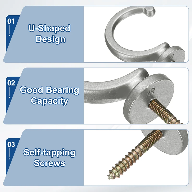 6Pcs Curtain Holdbacks Wall Mounted Zinc Alloy Drapery Tiebacks Hooks Silver