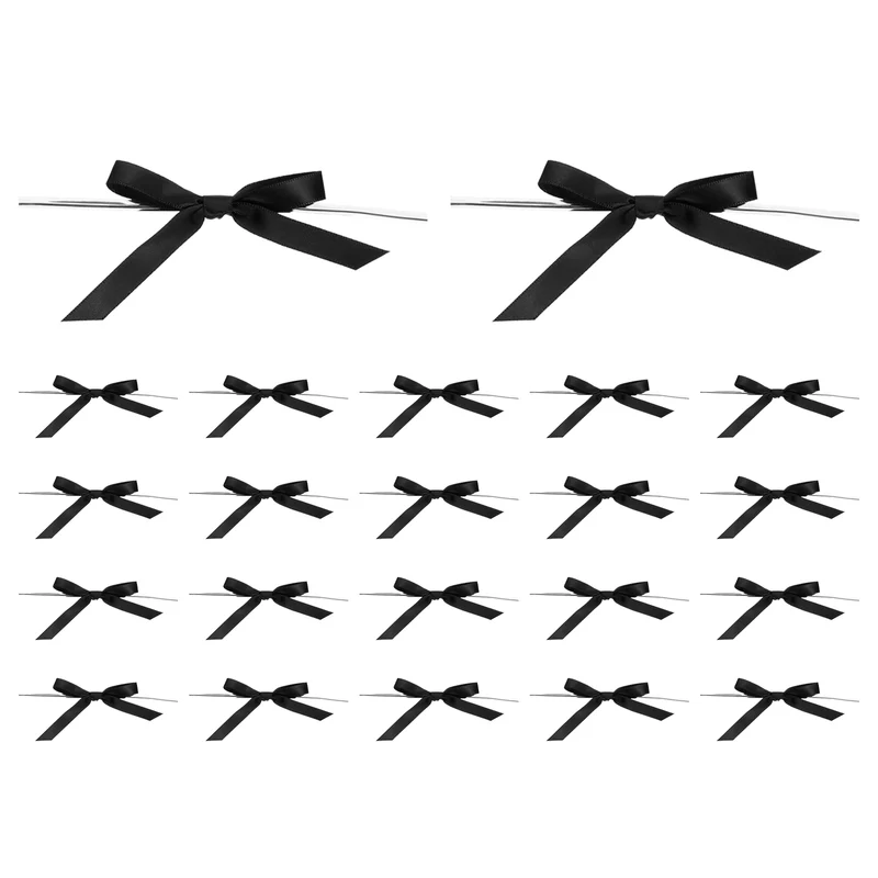 3" Satin Ribbon Bow, 50 Pcs Twist Tie Bows for DIY Party Craft Gift, Black