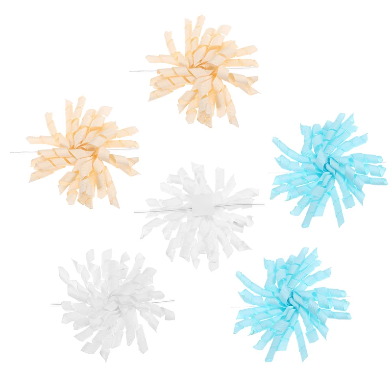 4" Curly Bows for Gift Wrapping 6 Pcs, White/Sky Blue/Rose Gold