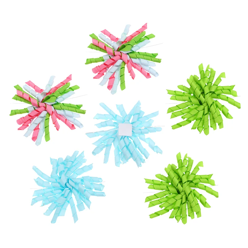 4" Curly Bows for Gift Wrapping 6 Pcs, Sky Blue/Pink Blue Green/Green