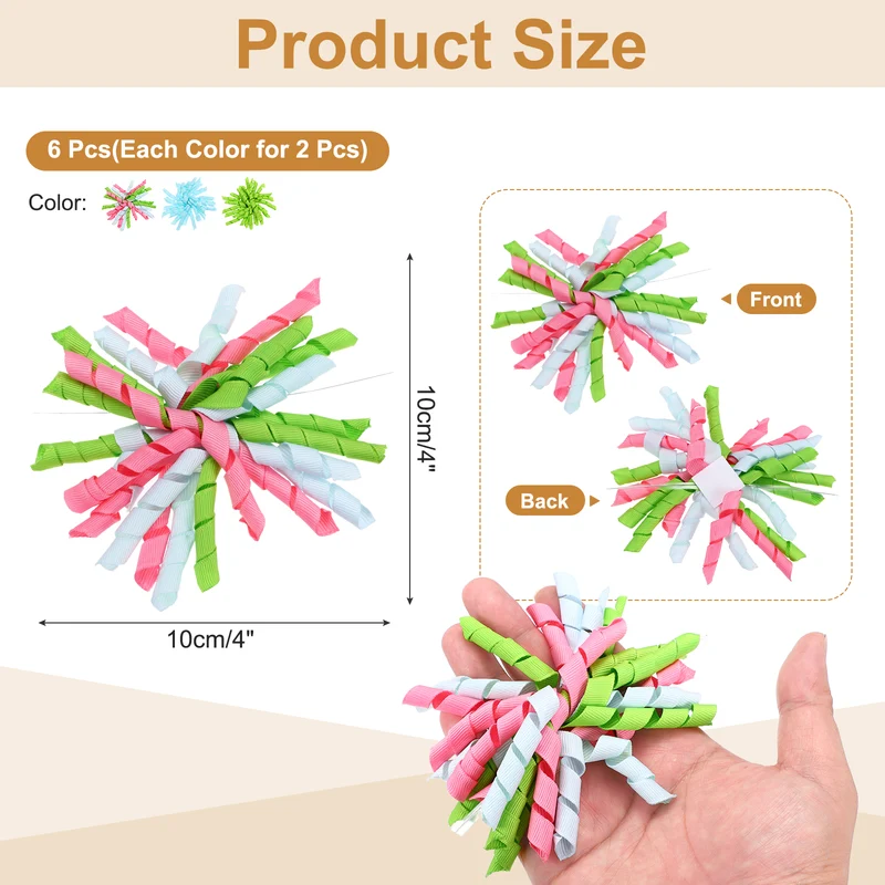 4" Curly Bows for Gift Wrapping 6 Pcs, Sky Blue/Pink Blue Green/Green