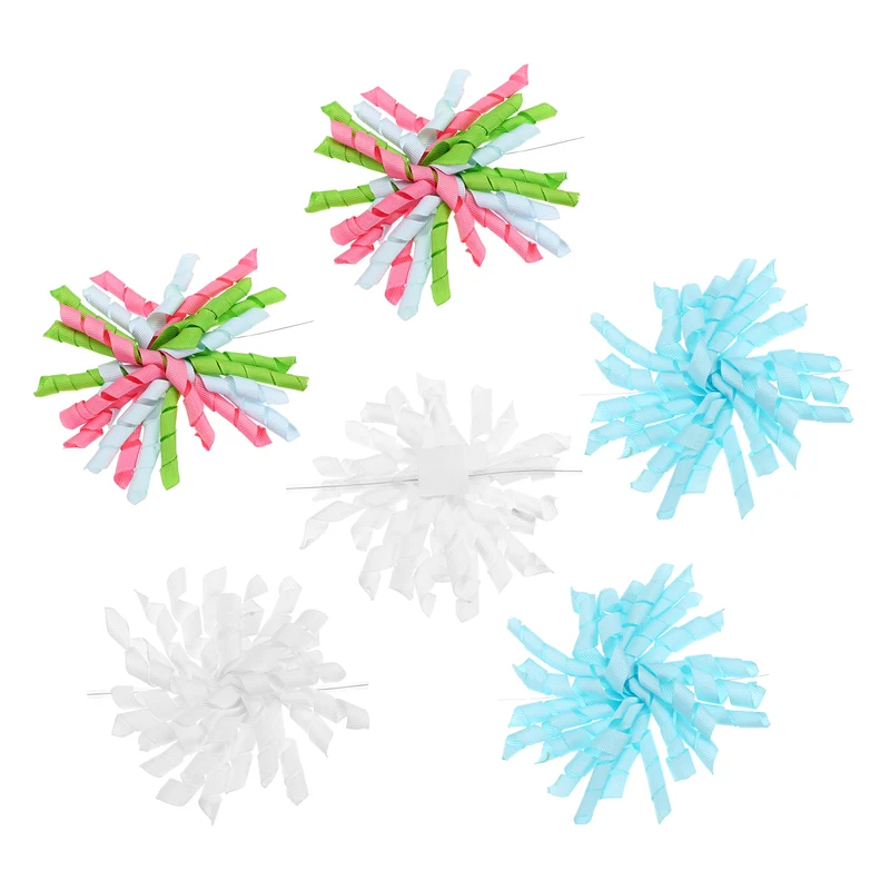 4" Curly Bows for Gift Wrapping 6 Pcs, White/Pink Blue Green/Sky Blue