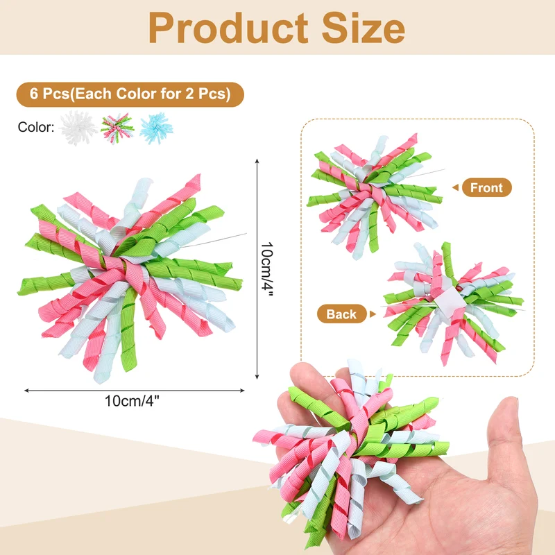 4" Curly Bows for Gift Wrapping 6 Pcs, White/Pink Blue Green/Sky Blue