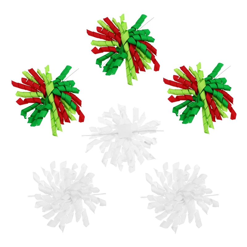 4" Curly Bows for Gift Wrapping 6 Pcs, White/Red Green