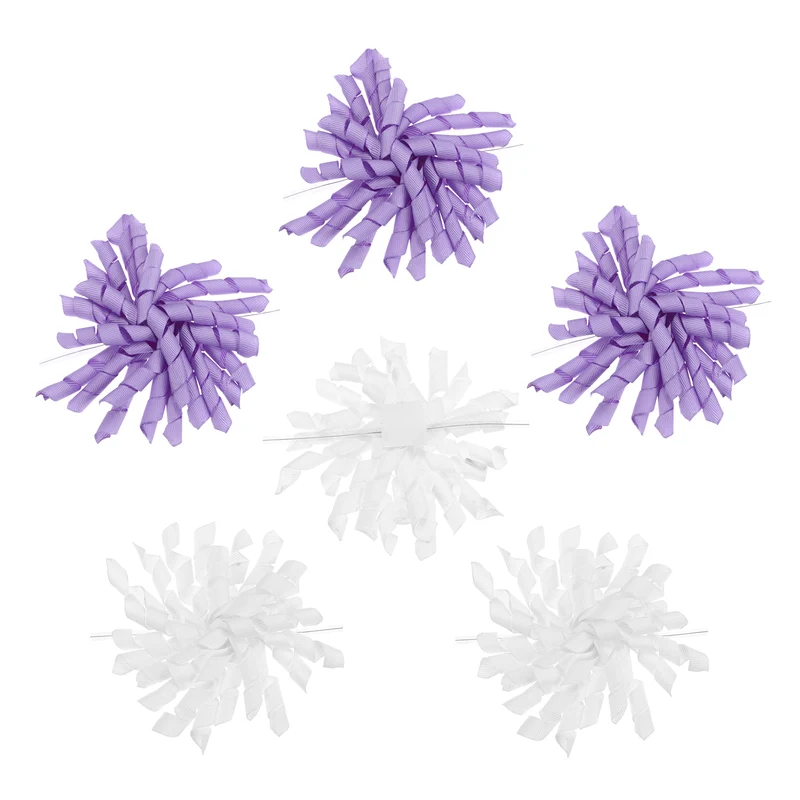 4" Curly Bows for Gift Wrapping 6 Pcs, White/Purple