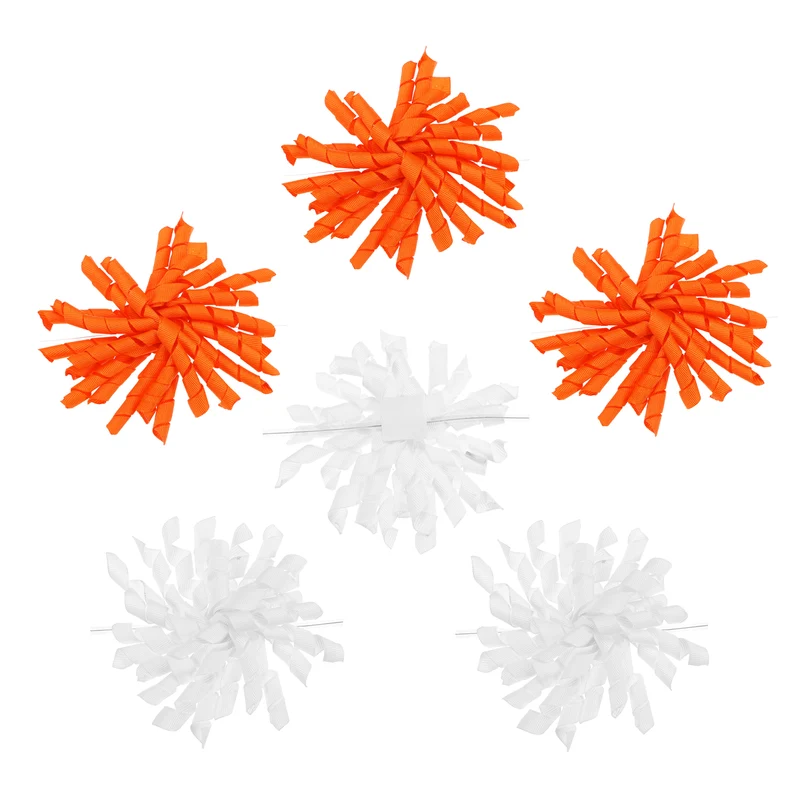 4" Curly Bows for Gift Wrapping 6 Pcs, White/Orange