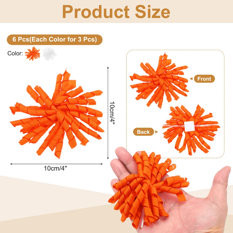 4" Curly Bows for Gift Wrapping 6 Pcs, White/Orange