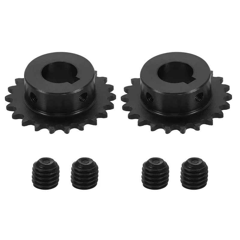 2Pcs #25 Chain Roller Sprocket 15mm Bore, 22 Tooth with 5x2.3mm Keyway, Black