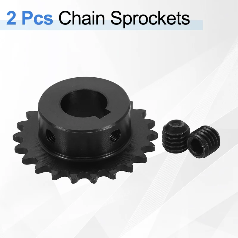 2Pcs #25 Chain Roller Sprocket 15mm Bore, 22 Tooth with 5x2.3mm Keyway, Black