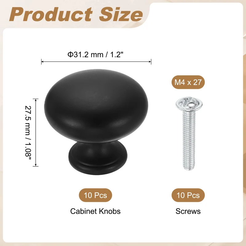 10 Pcs 1.2" Cabinet Knobs, Plastic Drawer Pulls for Bedroom, Matte Black