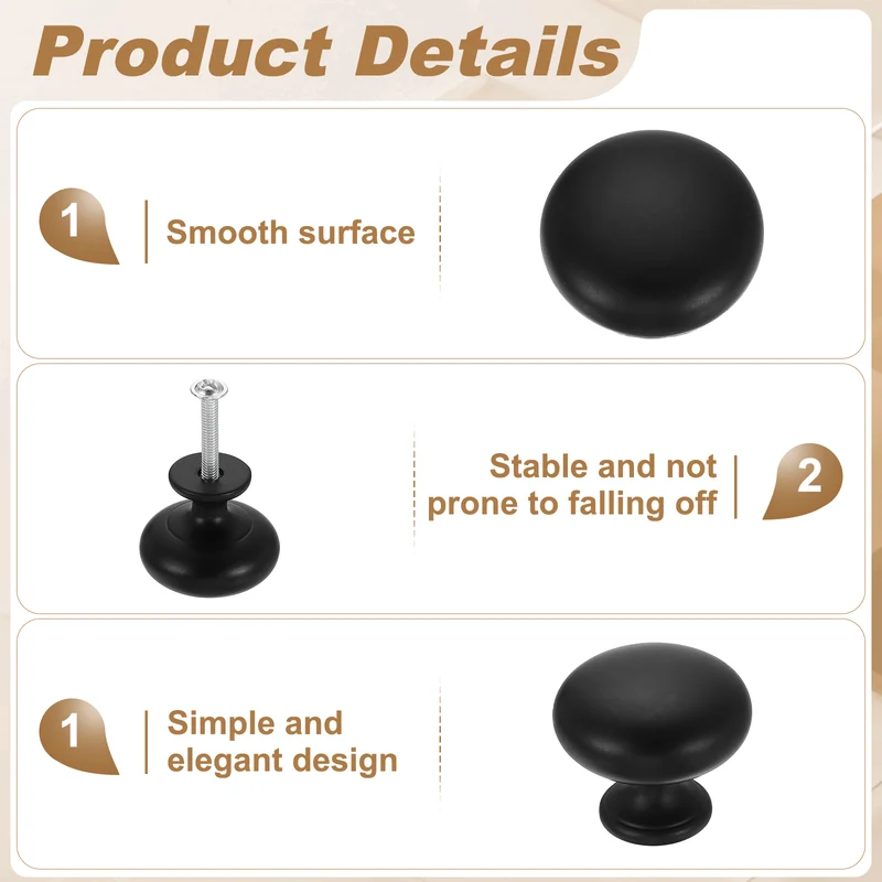 10 Pcs 1.2" Cabinet Knobs, Plastic Drawer Pulls for Bedroom, Matte Black