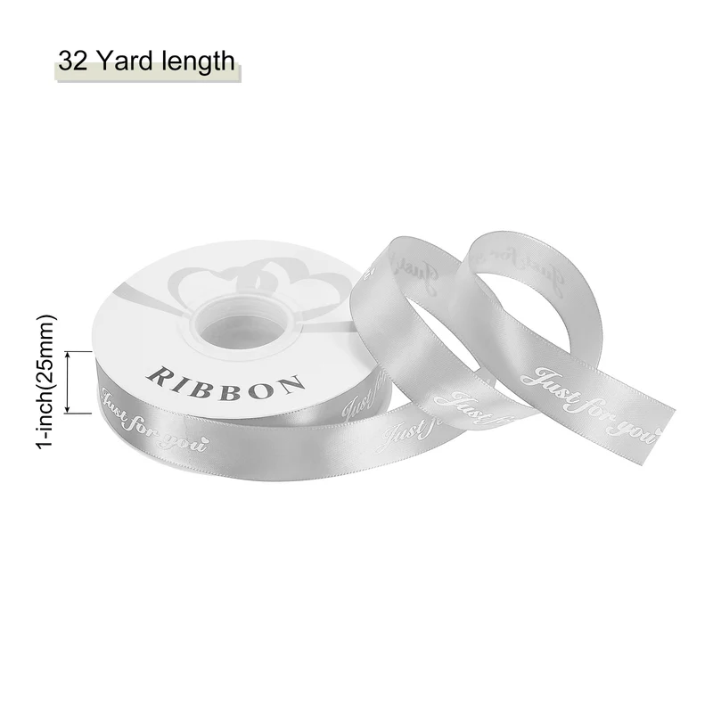 1Inch 32Yard Wide Satin Ribbon Grosgrain Valentine Wedding Ribbon, Silver Gray