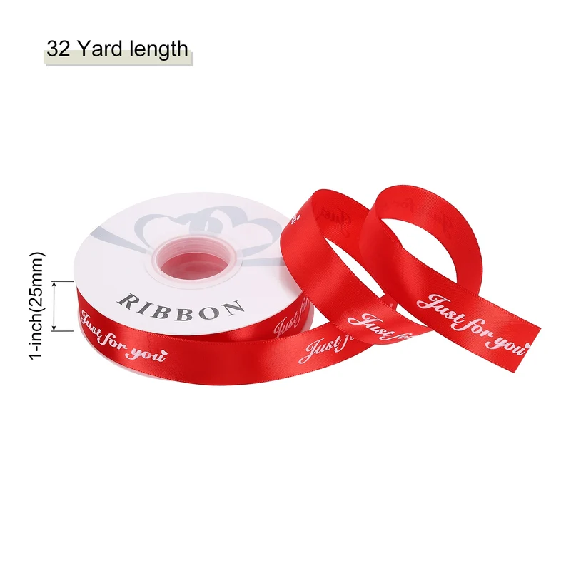 1Inch 32Yard Wide Satin Ribbon Grosgrain Valentine Wedding Ribbon, Bright Red