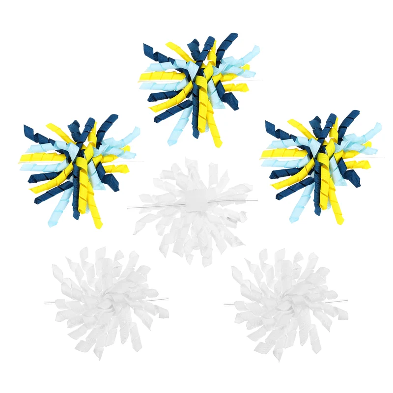 4" Curly Bows for Gift Wrapping 6 Pcs, White/Yellow Blue
