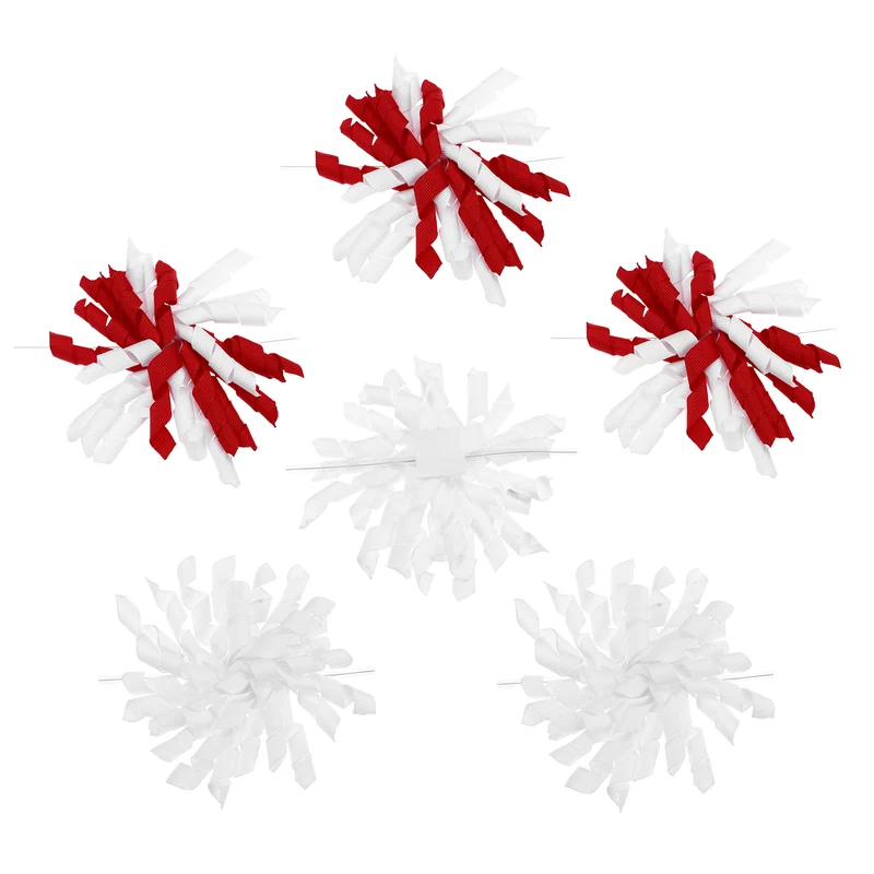 4" Curly Bows for Gift Wrapping 6 Pcs, White/Christmas