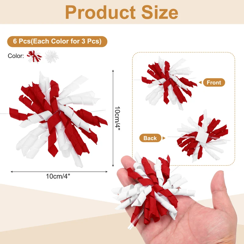 4" Curly Bows for Gift Wrapping 6 Pcs, White/Christmas