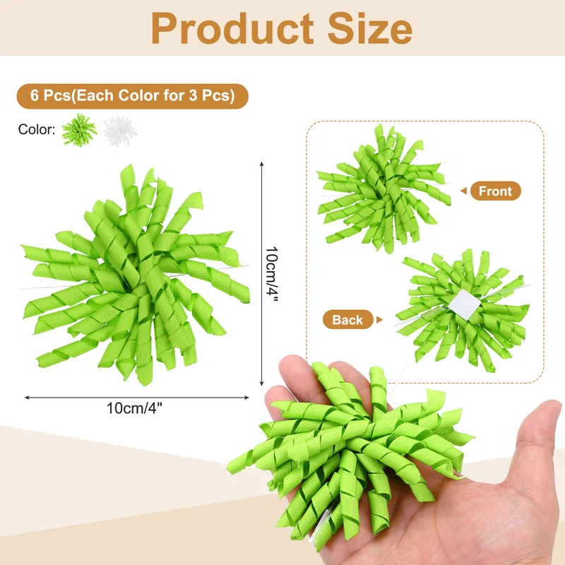 4" Curly Bows for Gift Wrapping 6 Pcs, White/Green