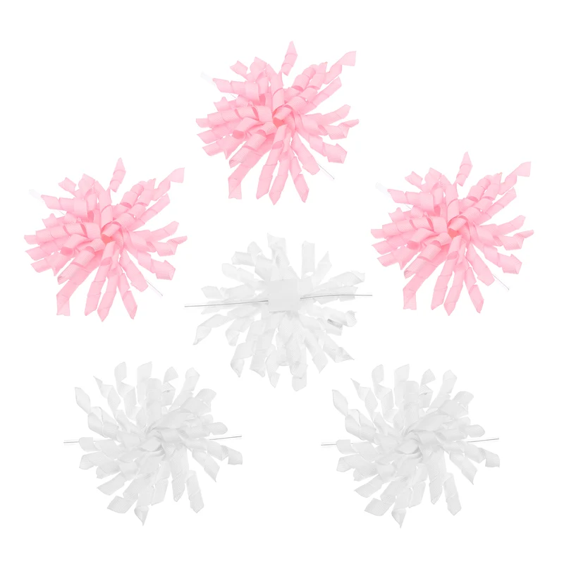 4" Curly Bows for Gift Wrapping 6 Pcs, White/Pink