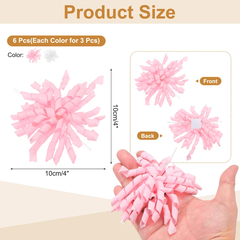 4" Curly Bows for Gift Wrapping 6 Pcs, White/Pink