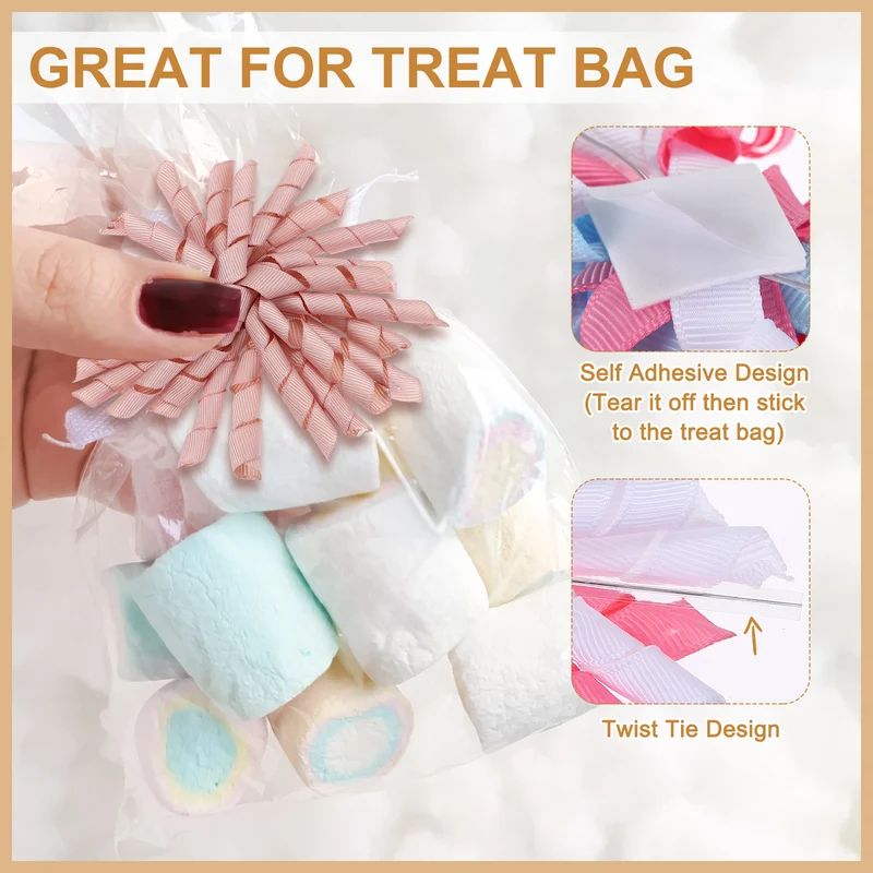 4" Curly Bows for Gift Wrapping 6 Pcs, White/Pink