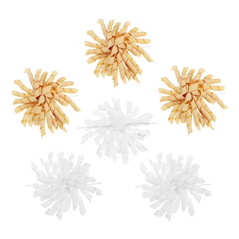 4" Curly Bows for Gift Wrapping 6 Pcs, White/Champagne
