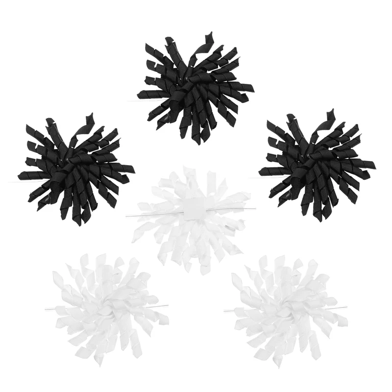 4" Curly Bows for Gift Wrapping 6 Pcs, White/Black