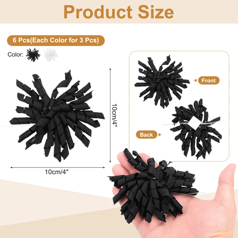 4" Curly Bows for Gift Wrapping 6 Pcs, White/Black