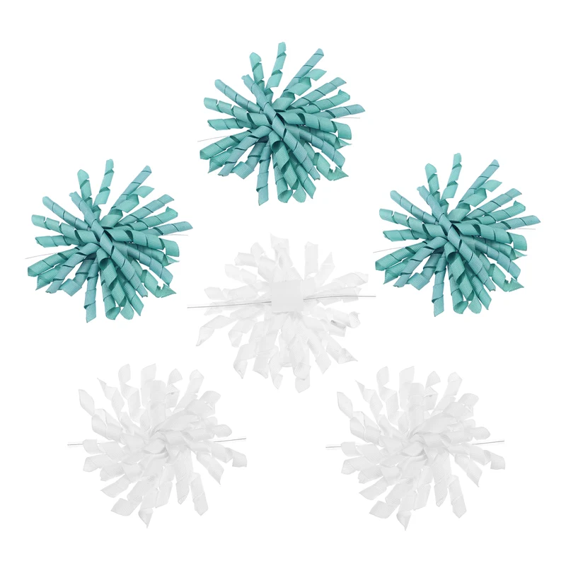4" Curly Bows for Gift Wrapping 6 Pcs, White/Fog Blue