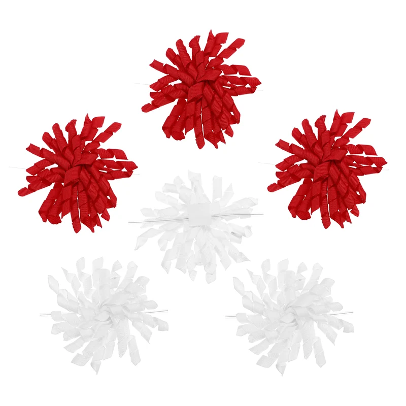 4" Curly Bows for Gift Wrapping 6 Pcs, White/Red