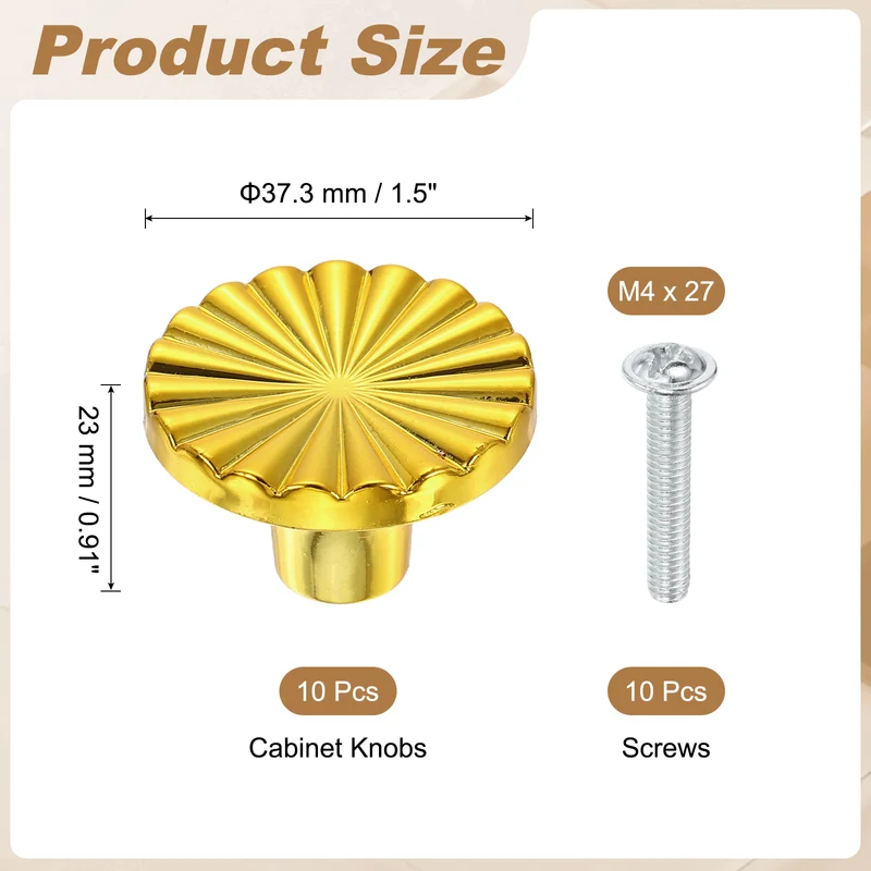 10 Pcs 1.5" Cabinet Knobs, Plastic Drawer Pulls for Bedroom, Gold