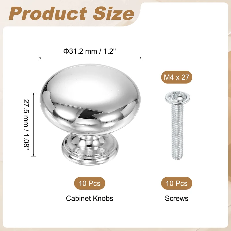 10 Pcs 1.2" Cabinet Knobs, Plastic Drawer Pulls for Bedroom, Silver