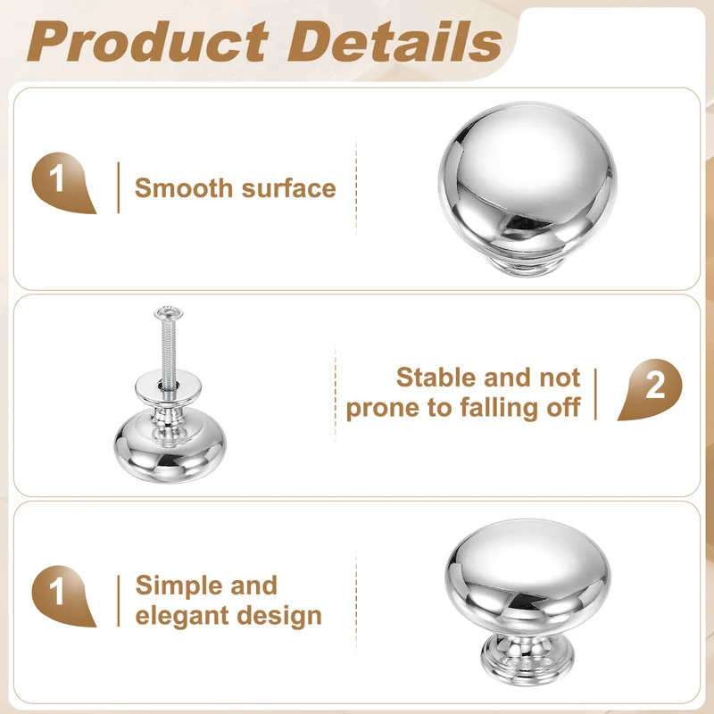 10 Pcs 1.2" Cabinet Knobs, Plastic Drawer Pulls for Bedroom, Silver