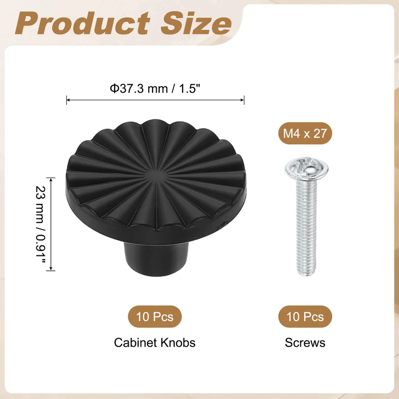 10 Pcs 1.5" Cabinet Knobs, Plastic Drawer Pulls for Bedroom, Black