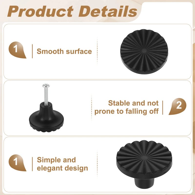 10 Pcs 1.5" Cabinet Knobs, Plastic Drawer Pulls for Bedroom, Black