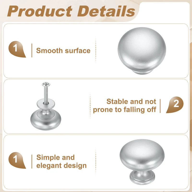 10 Pcs 1.2" Cabinet Knobs, Plastic Drawer Pulls for Bedroom, Matte Silver